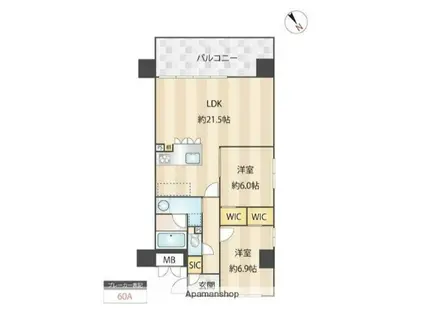 ニューガイア川崎70(2LDK/1階)の間取り写真