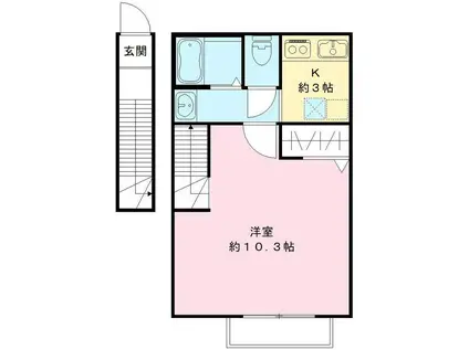 グリーンハイム(1K/2階)の間取り写真