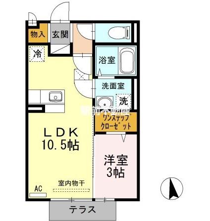 オリーヴァ東合川(1LDK/1階)の間取り写真