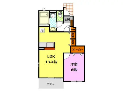 マンダリンダックA(1LDK/1階)の間取り写真
