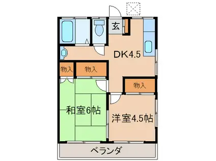 第二みつる荘(2DK/1階)の間取り写真