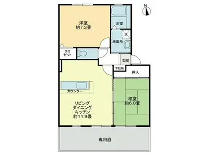 フォブール高松西(2LDK/1階)の間取り写真