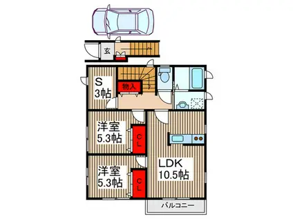 BLUE MOON(2SLDK/2階)の間取り写真