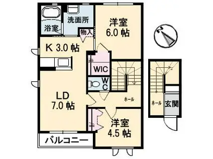 セントアイランドB棟(2LDK/2階)の間取り写真