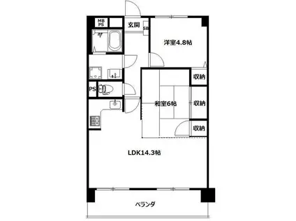 天王町ハイタウン(2LDK/5階)の間取り写真