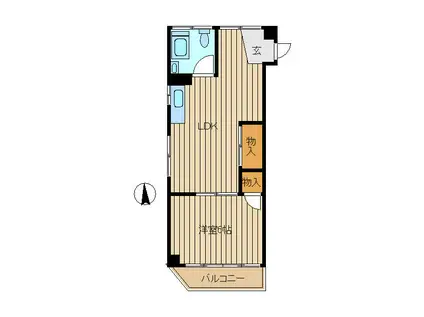 越川ビル(1LDK/2階)の間取り写真