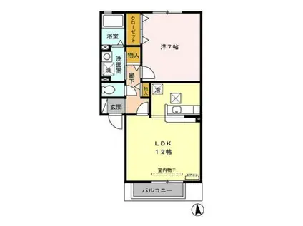 クレセントB棟(1LDK/1階)の間取り写真