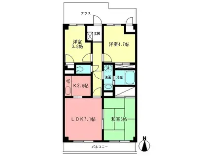 ペアムール三竹(3LDK/1階)の間取り写真