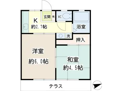 三ツ池口ハイツ(2K/1階)の間取り写真