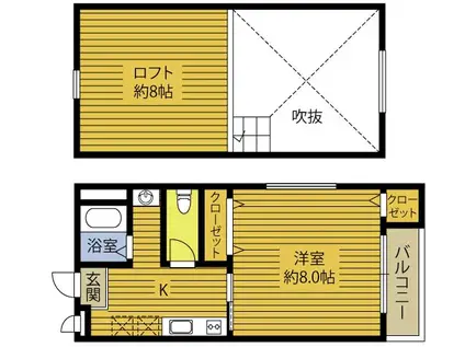 CABIN里(1K/2階)の間取り写真