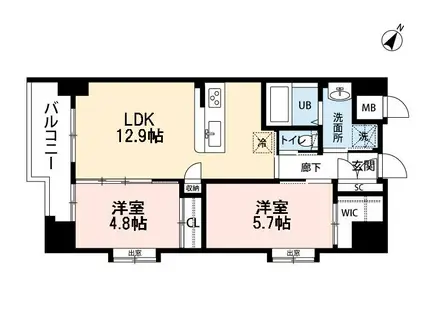 ウイングス折尾(2LDK/13階)の間取り写真