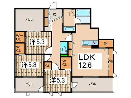 GRACE COURT YAMATO(3LDK/3階)の間取り写真