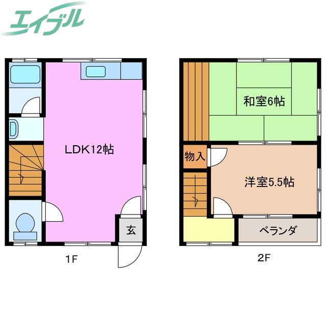 エクセルハイツ羽津山(2LDK/1階)の間取り写真