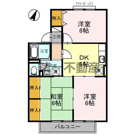 プレミールコートA棟(3DK/2階)の間取り写真