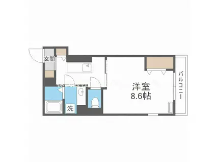 ヴィーブル阿倍野ウエスト(1K/2階)の間取り写真