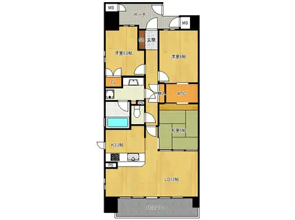 ファミールヴィラ紀伊田辺D棟(3LDK/2階)の間取り写真