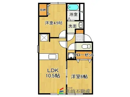 ベルモント平B(2LDK/1階)の間取り写真