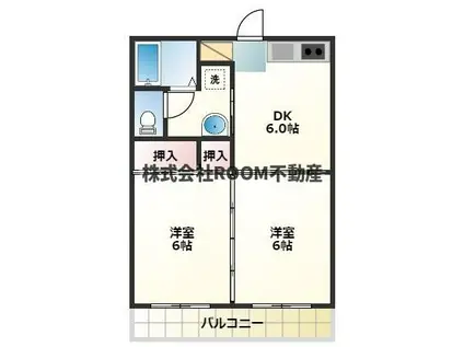 リバーサイド自由ヶ丘(2DK/2階)の間取り写真