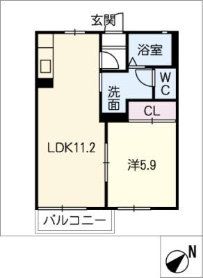 ルーブル(1LDK/1階)の間取り写真