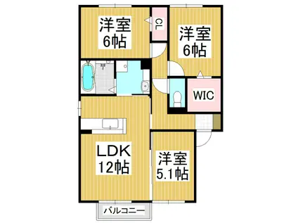 ヴィルヌーブA(3LDK/2階)の間取り写真