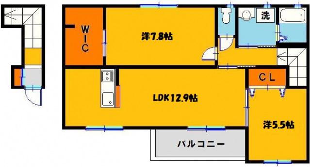 ヴィータ・ヴァロール(2LDK/2階)の間取り写真