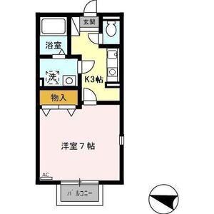 タウン原山台(1K/2階)の間取り写真
