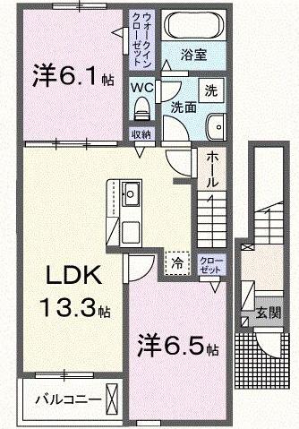 グラン・グラースII(2LDK/2階)の間取り写真