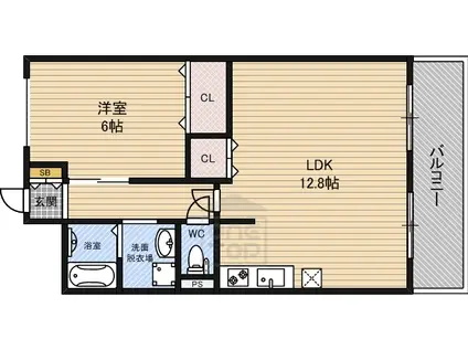 テラジハイツ1号館(1LDK/1階)の間取り写真