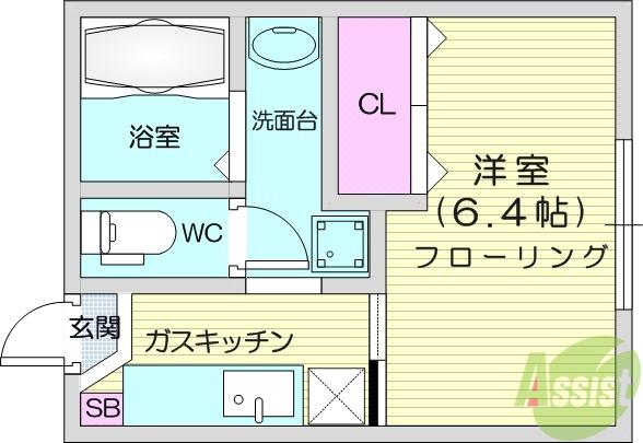 パティオMIU(1K/2階)の間取り写真
