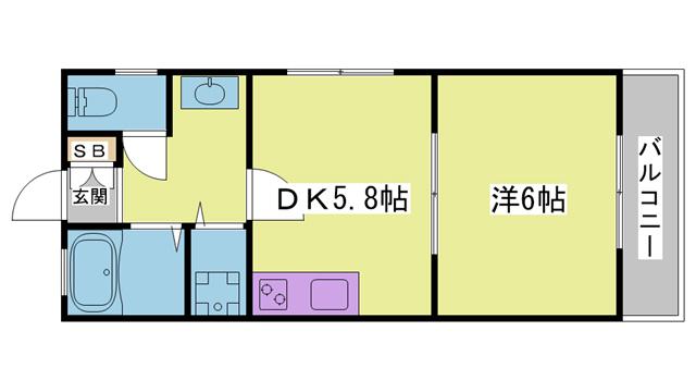 ラムール鈴蘭台南(1DK/2階)の間取り写真