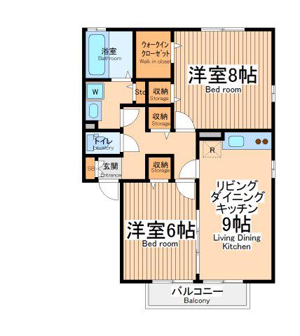 リビングタウン大和南 B棟(2DK/2階)の間取り写真