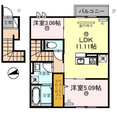 モンブルグ(2LDK/2階)の間取り写真
