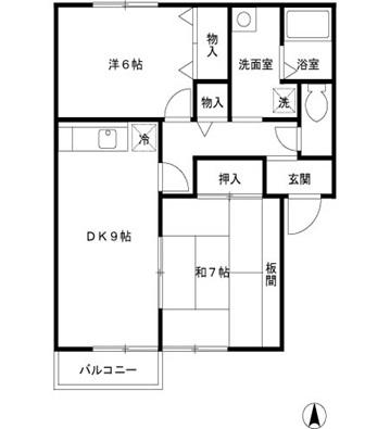パレスフィールド A(2DK/2階)の間取り写真