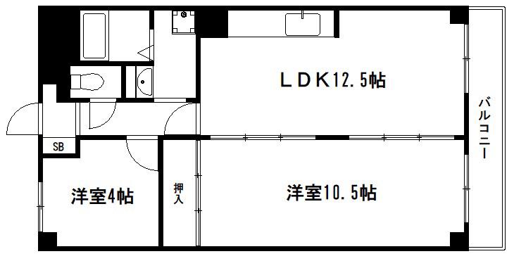 五条ローズハイツ(2LDK/8階)の間取り写真