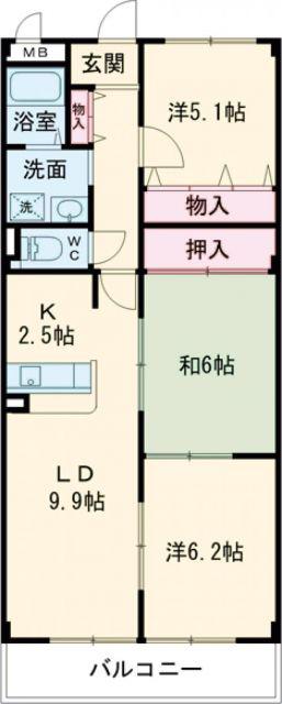 グリーンヒル・あかしあ(3LDK/3階)の間取り写真