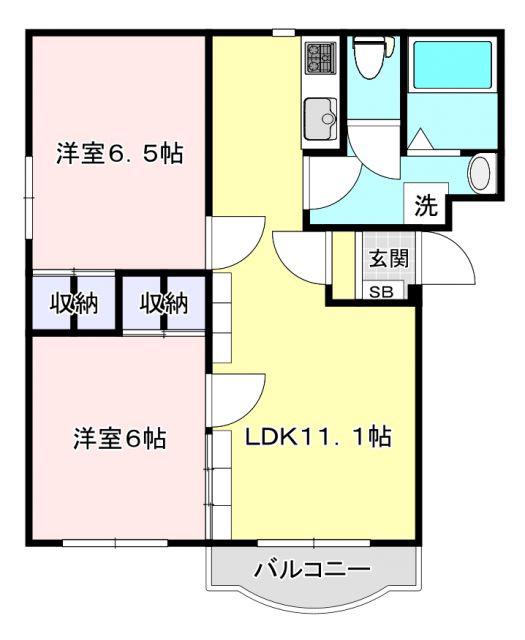ピュアライフ結城 A棟(2LDK/1階)の間取り写真