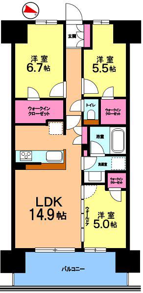 ブランズシティ千葉ニュータウン中央(3LDK/11階)の間取り写真