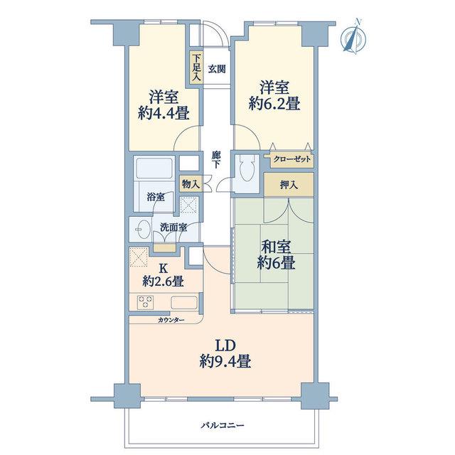 東急ドエルアルス菊名フェアサウス(3LDK/4階)の間取り写真