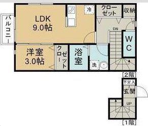 ピュアランド岩切(1LDK/2階)の間取り写真