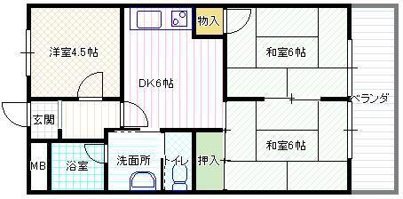 桔梗ビル(2LDK/2階)の間取り写真