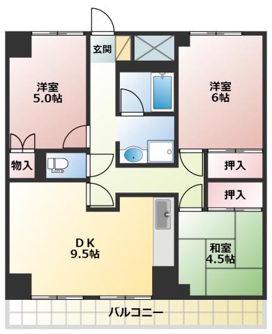アンシャンテ岡山(3DK/3階)の間取り写真