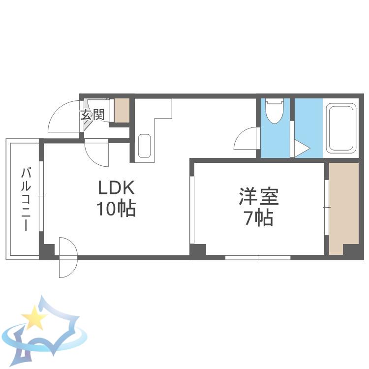 クリスタルコア(1LDK/2階)の間取り写真