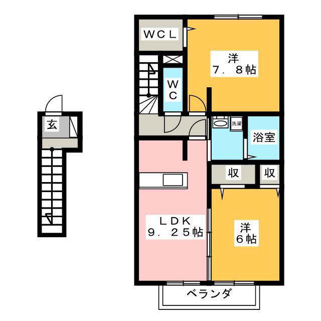 バンブーフィールド(2LDK/2階)の間取り写真