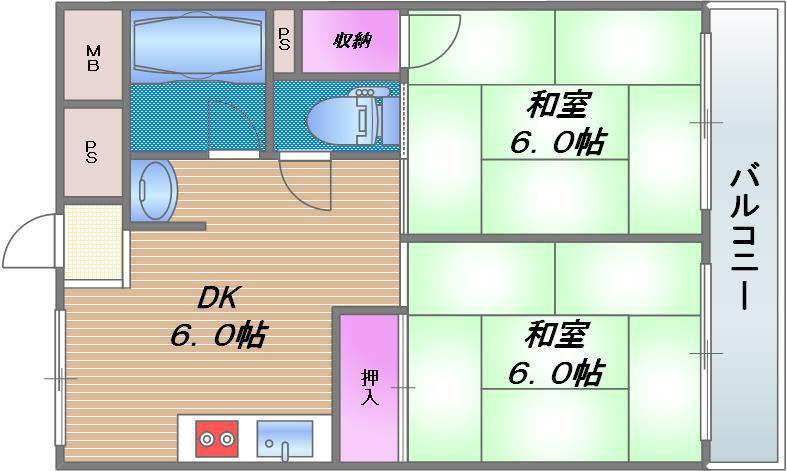 シャトーOM玉造(2DK/5階)の間取り写真