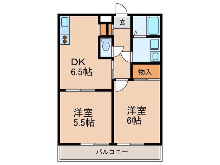 ロイヤルメドウ(2DK/1階)の間取り写真