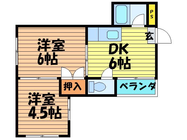 メゾンリヴィエール上野(2DK/2階)の間取り写真