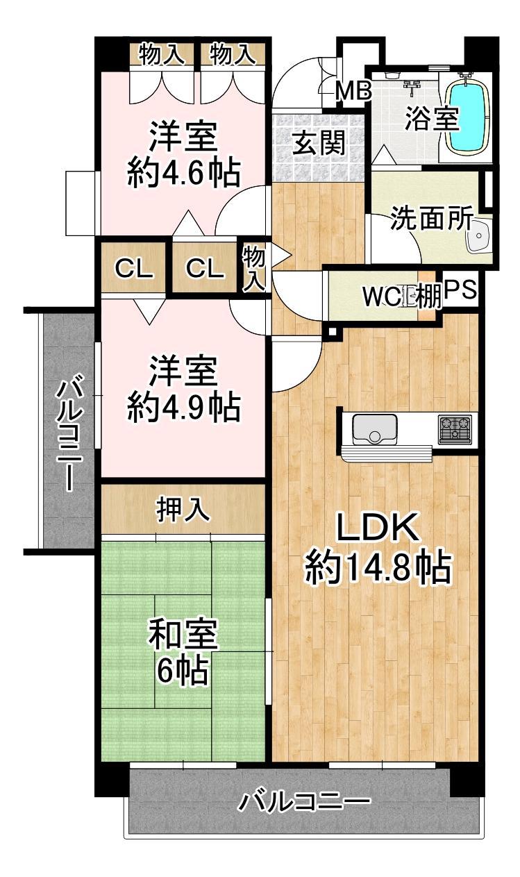 王塚東シティコート(3LDK/7階)の間取り写真