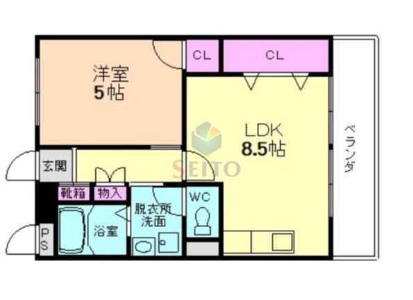 中桜塚グランドハイツ(1LDK/4階)の間取り写真