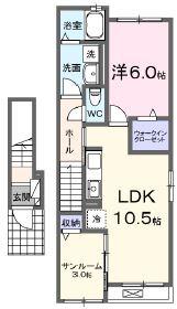 イースト ドラゴン I(1LDK/2階)の間取り写真