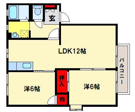 プリモキミC(2LDK/1階)の間取り写真